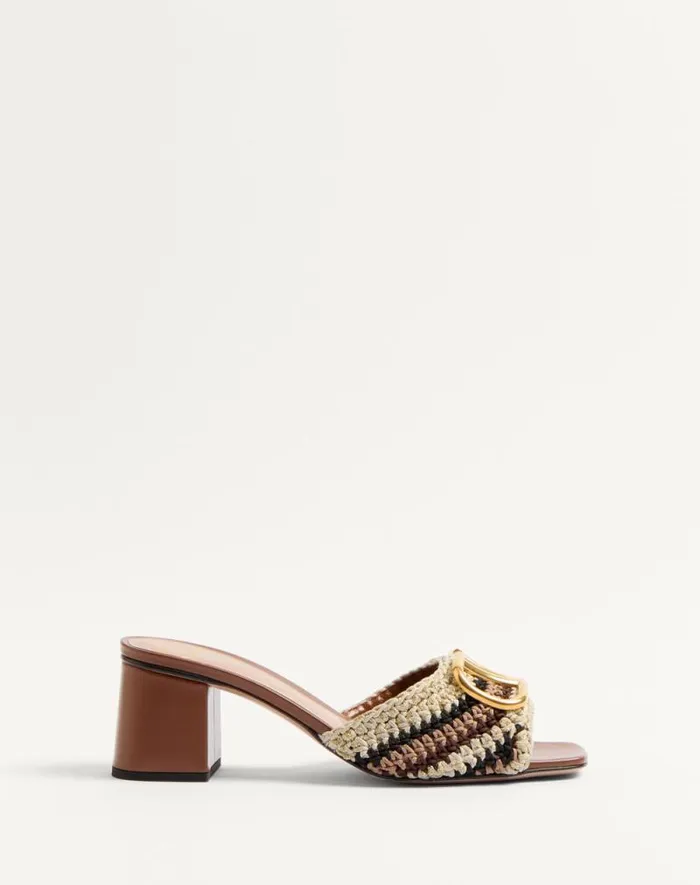 Valentino Sandals Woman Vlogo Signature Slide Sandal With Crochet Embroidery 60mm For Woman In Multicolour Multicolour Valentino Sandals Woman Vlogo Signature Slide Sandal With Crochet Embroidery 60mm For Woman In Multicolour Multicolour