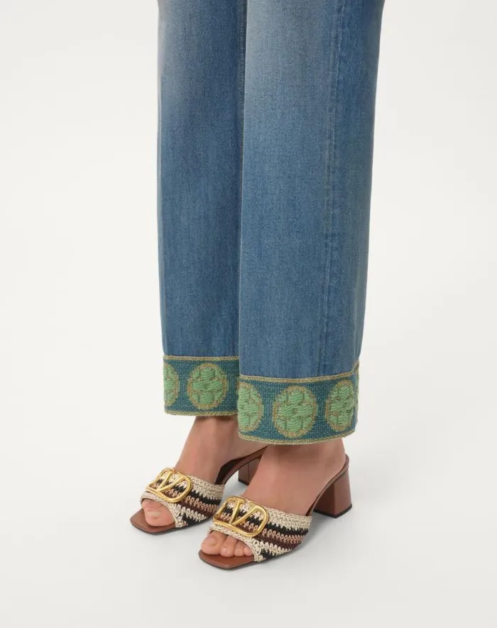 Valentino Sandals Woman Vlogo Signature Slide Sandal With Crochet Embroidery 60mm For Woman In Multicolour Multicolour Valentino Sandals Woman Vlogo Signature Slide Sandal With Crochet Embroidery 60mm For Woman In Multicolour Multicolour