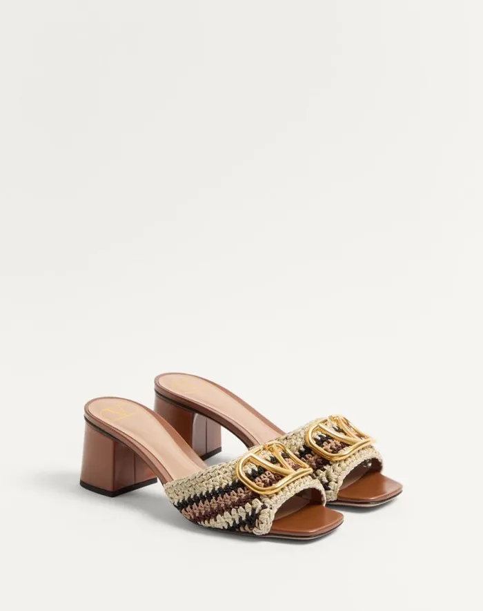 Valentino Sandals Woman Vlogo Signature Slide Sandal With Crochet Embroidery 60mm For Woman In Multicolour Multicolour Valentino Sandals Woman Vlogo Signature Slide Sandal With Crochet Embroidery 60mm For Woman In Multicolour Multicolour