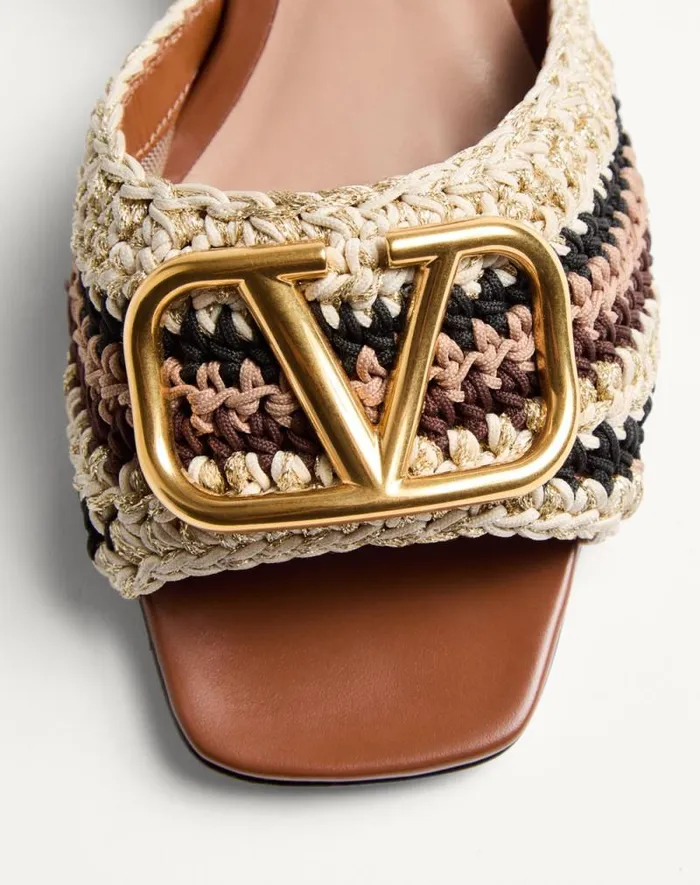 Valentino Sandals Woman Vlogo Signature Slide Sandal With Crochet Embroidery 60mm For Woman In Multicolour Multicolour Valentino Sandals Woman Vlogo Signature Slide Sandal With Crochet Embroidery 60mm For Woman In Multicolour Multicolour