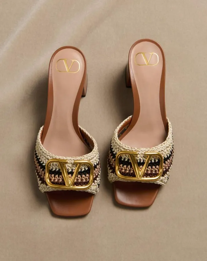 Valentino Sandals Woman Vlogo Signature Slide Sandal With Crochet Embroidery 60mm For Woman In Multicolour Multicolour Valentino Sandals Woman Vlogo Signature Slide Sandal With Crochet Embroidery 60mm For Woman In Multicolour Multicolour