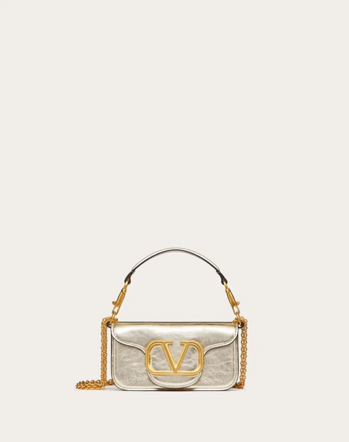 Valentino Shoulder Bags Woman Small Valentino Garavani Loc Metallic Calfskin Shoulder Bag For Woman In Platinum Platinum Valentino Shoulder Bags Woman Small Valentino Garavani Loc Metallic Calfskin Shoulder Bag For Woman In Platinum Platinum