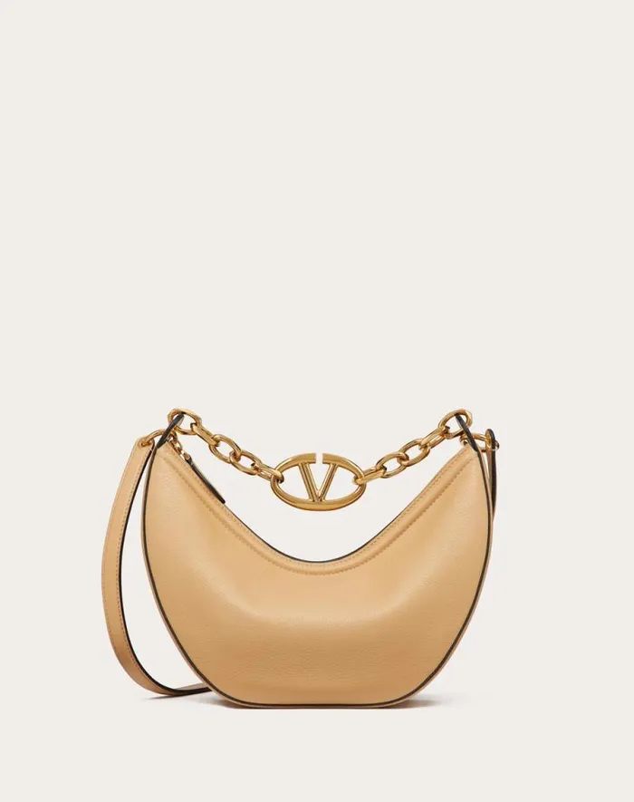 Valentino Shoulder Bags Woman Small Vlogo Moon Hobo Bag In Grainy Calfskin With Chain For Woman In Black Black Valentino Shoulder Bags Woman Small Vlogo Moon Hobo Bag In Grainy Calfskin With Chain For Woman In Black Black