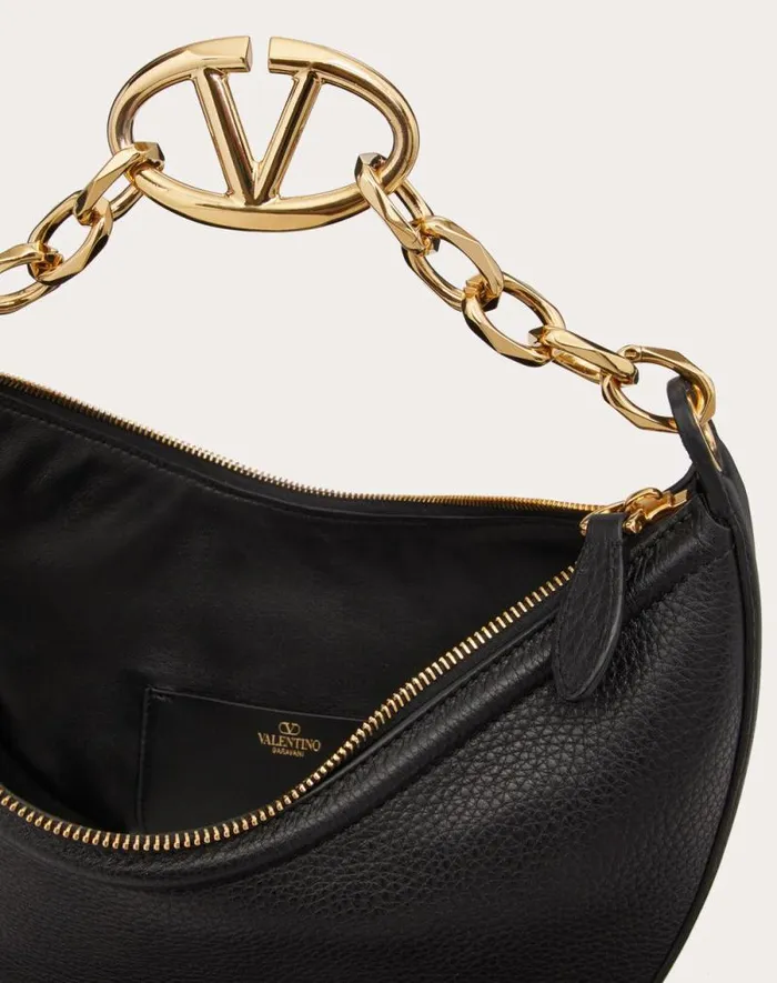 Valentino Shoulder Bags Woman Small Vlogo Moon Hobo Bag In Grainy Calfskin With Chain For Woman In Black Black Valentino Shoulder Bags Woman Small Vlogo Moon Hobo Bag In Grainy Calfskin With Chain For Woman In Black Black