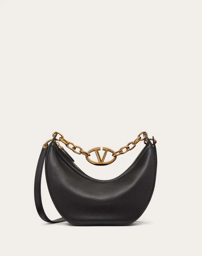 Valentino Shoulder Bags Woman Small Vlogo Moon Hobo Bag In Grainy Calfskin With Chain For Woman In Black Black Valentino Shoulder Bags Woman Small Vlogo Moon Hobo Bag In Grainy Calfskin With Chain For Woman In Black Black