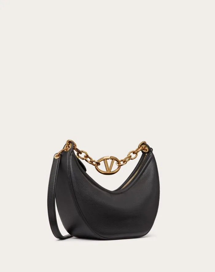 Valentino Shoulder Bags Woman Small Vlogo Moon Hobo Bag In Grainy Calfskin With Chain For Woman In Black Black Valentino Shoulder Bags Woman Small Vlogo Moon Hobo Bag In Grainy Calfskin With Chain For Woman In Black Black