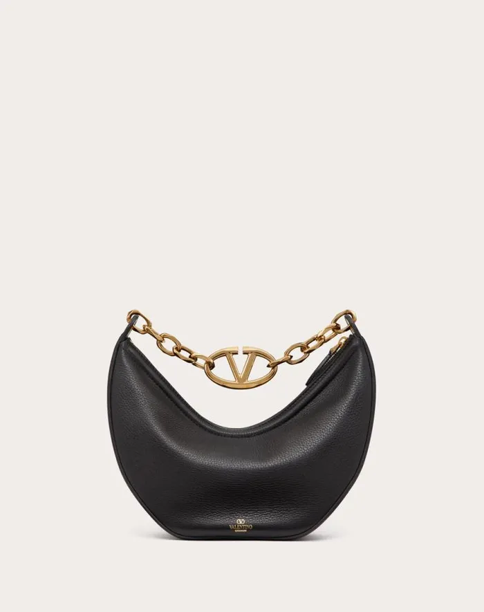 Valentino Shoulder Bags Woman Small Vlogo Moon Hobo Bag In Grainy Calfskin With Chain For Woman In Black Black Valentino Shoulder Bags Woman Small Vlogo Moon Hobo Bag In Grainy Calfskin With Chain For Woman In Black Black