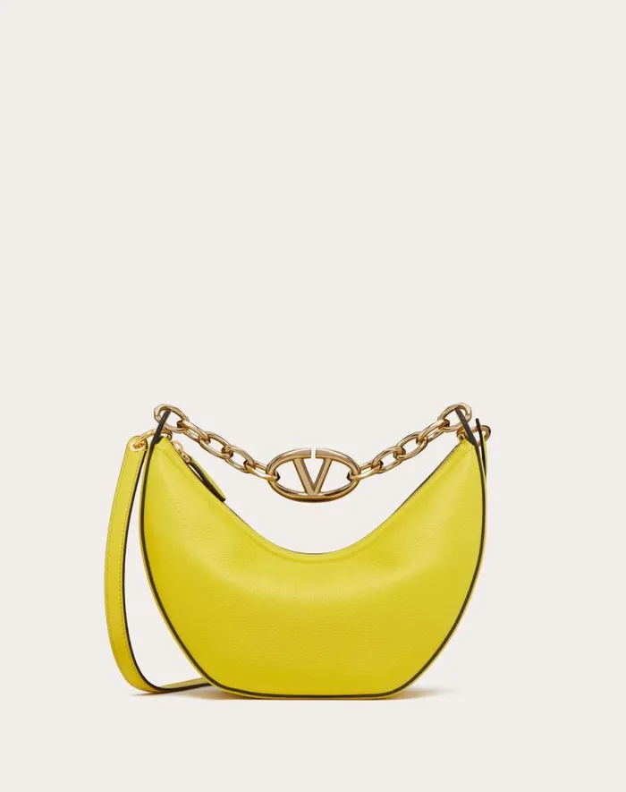 Valentino Shoulder Bags Woman Small Vlogo Moon Hobo Bag In Grainy Calfskin With Chain For Woman In Black Black Valentino Shoulder Bags Woman Small Vlogo Moon Hobo Bag In Grainy Calfskin With Chain For Woman In Black Black