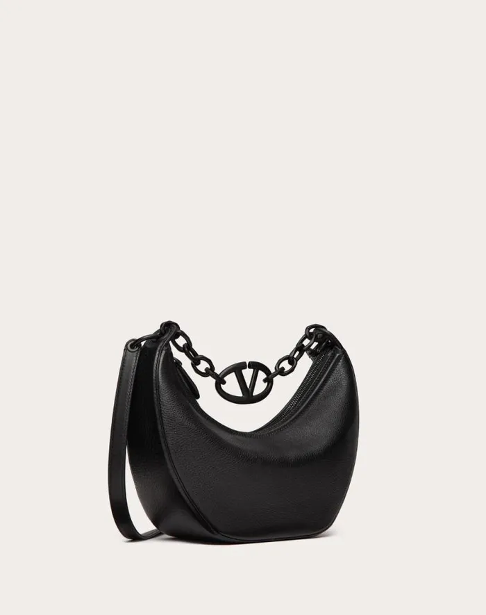 Valentino Shoulder Bags Woman Vlogo Moon Small Hobo Bag In Grainy Calfskin With Chain For Woman In Black Black Valentino Shoulder Bags Woman Vlogo Moon Small Hobo Bag In Grainy Calfskin With Chain For Woman In Black Black