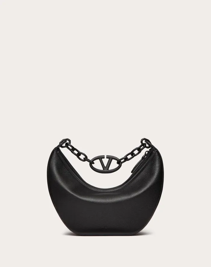 Valentino Shoulder Bags Woman Vlogo Moon Small Hobo Bag In Grainy Calfskin With Chain For Woman In Black Black Valentino Shoulder Bags Woman Vlogo Moon Small Hobo Bag In Grainy Calfskin With Chain For Woman In Black Black