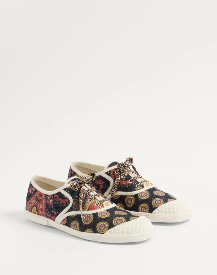 Valentino Sneakers Man Bay By Bay Sneakers In Voyage Imaginaire Denim Fabric For Man In Multicolorivory Multicolorivory Valentino Sneakers Man Bay By Bay Sneakers In Voyage Imaginaire Denim Fabric For Man In Multicolorivory Multicolorivory