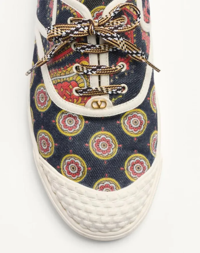 Valentino Sneakers Man Bay By Bay Sneakers In Voyage Imaginaire Denim Fabric For Man In Multicolorivory Multicolorivory Valentino Sneakers Man Bay By Bay Sneakers In Voyage Imaginaire Denim Fabric For Man In Multicolorivory Multicolorivory