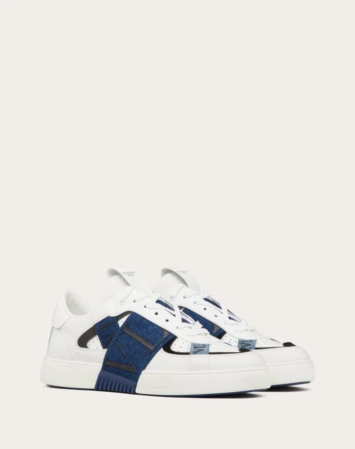Valentino Sneakers Man Lowtop Vl7n Sneakers In Calfskin And Denim For Man In Denimwhite Denimwhite Valentino Sneakers Man Lowtop Vl7n Sneakers In Calfskin And Denim For Man In Denimwhite Denimwhite