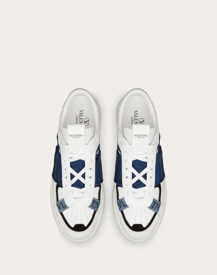 Valentino Sneakers Man Lowtop Vl7n Sneakers In Calfskin And Denim For Man In Denimwhite Denimwhite Valentino Sneakers Man Lowtop Vl7n Sneakers In Calfskin And Denim For Man In Denimwhite Denimwhite