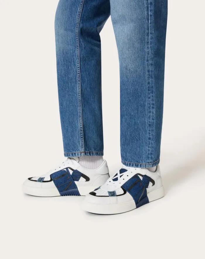 Valentino Sneakers Man Lowtop Vl7n Sneakers In Calfskin And Denim For Man In Denimwhite Denimwhite Valentino Sneakers Man Lowtop Vl7n Sneakers In Calfskin And Denim For Man In Denimwhite Denimwhite