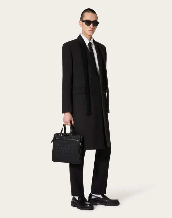 Valentino Totes Man Toile Iconographe Technical Fabric Work Bag With Leather Details For Man In Black Black Valentino Totes Man Toile Iconographe Technical Fabric Work Bag With Leather Details For Man In Black Black