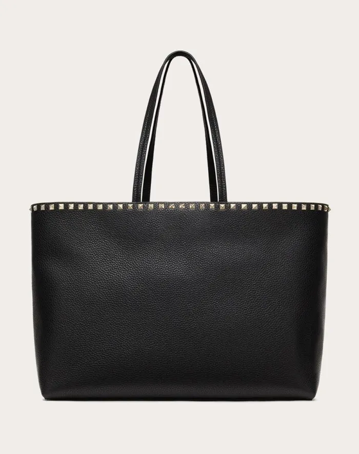 Valentino Totes Woman Rockstud Grainy Calfskin Tote Bag For Woman In Black Black Valentino Totes Woman Rockstud Grainy Calfskin Tote Bag For Woman In Black Black