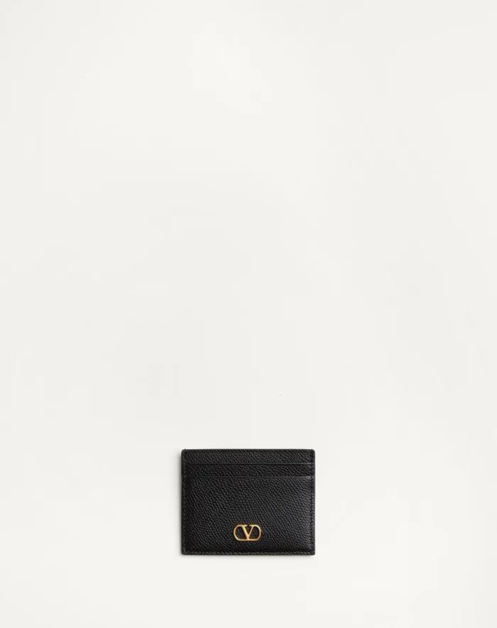 Valentino Wallets And Small Leather Goods Woman Vlogo Signature Grainy Calfskin Card Holder For Woman In Black Black