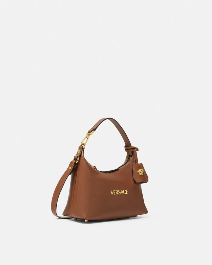 Versace Tag Hobo Handbag Brown Women Versace Top Handle