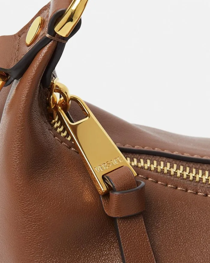 Versace Tag Hobo Handbag Brown Women Versace Top Handle