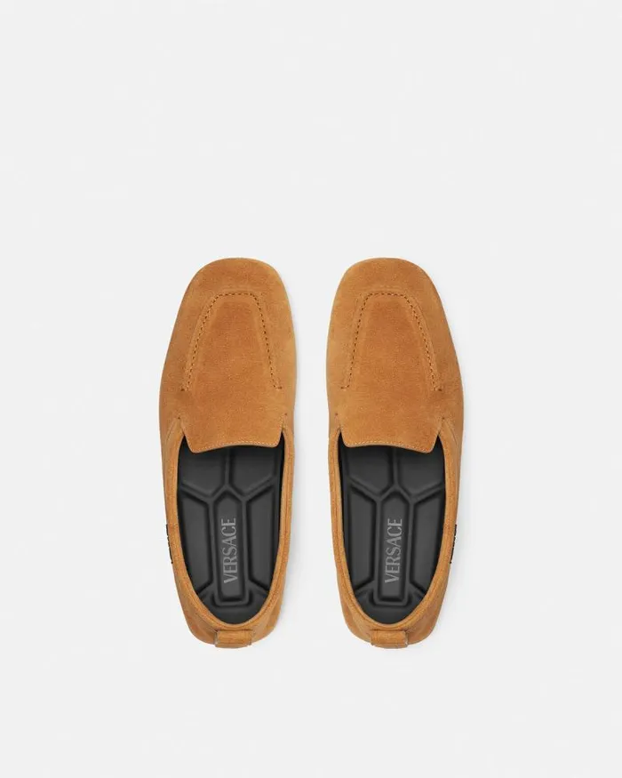 Villa Suede Driver Shoes Brown Men Versace Loafers and Slippers