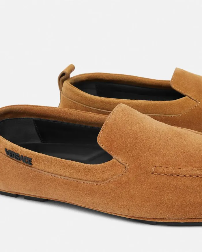 Villa Suede Driver Shoes Brown Men Versace Loafers and Slippers