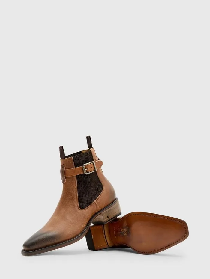 WALKER BUCKLE CHELSEA BOOT Lt Brown Men John Varvatos Leather Boots