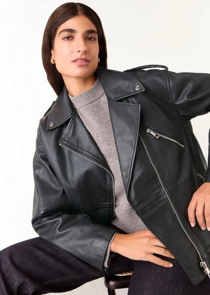 Whistles Coats and Jackets Black Freja Leather Biker Jacket 8211 Women