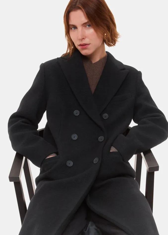Whistles Coats and Jackets Black Lori Longline Coat 8211 Women