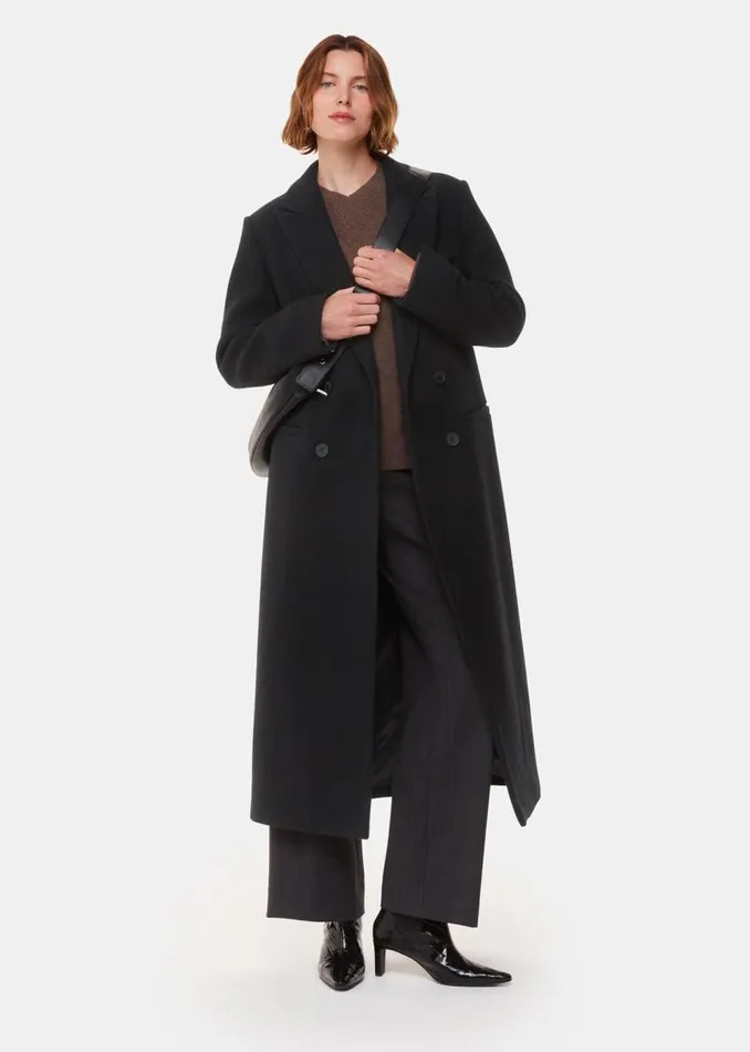 Whistles Coats and Jackets Black Lori Longline Coat 8211 Women