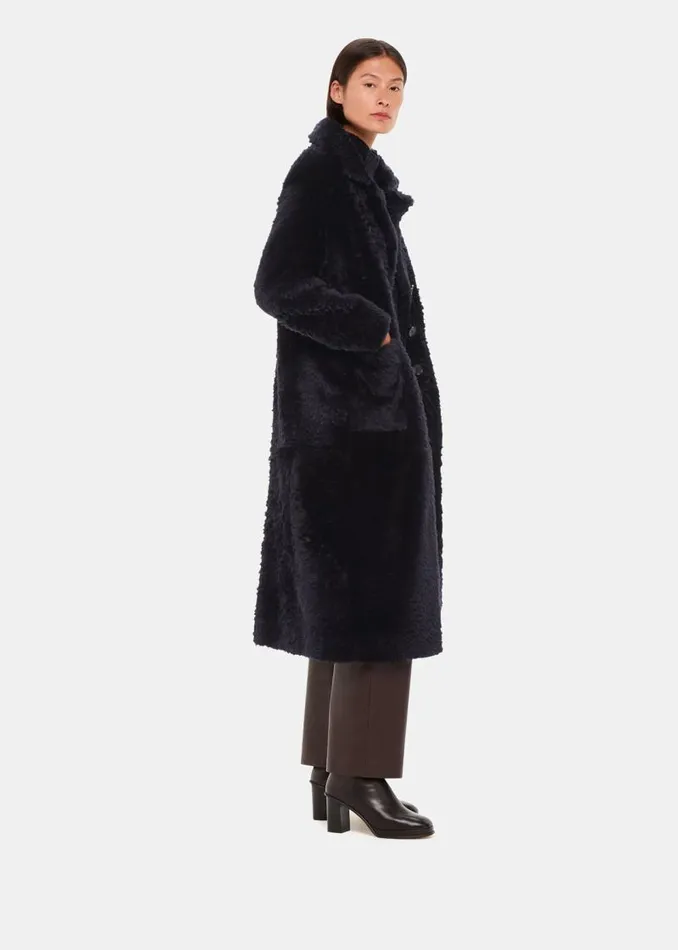 Whistles Coats and Jackets Navy Camille Shearling Coat 8211 Women