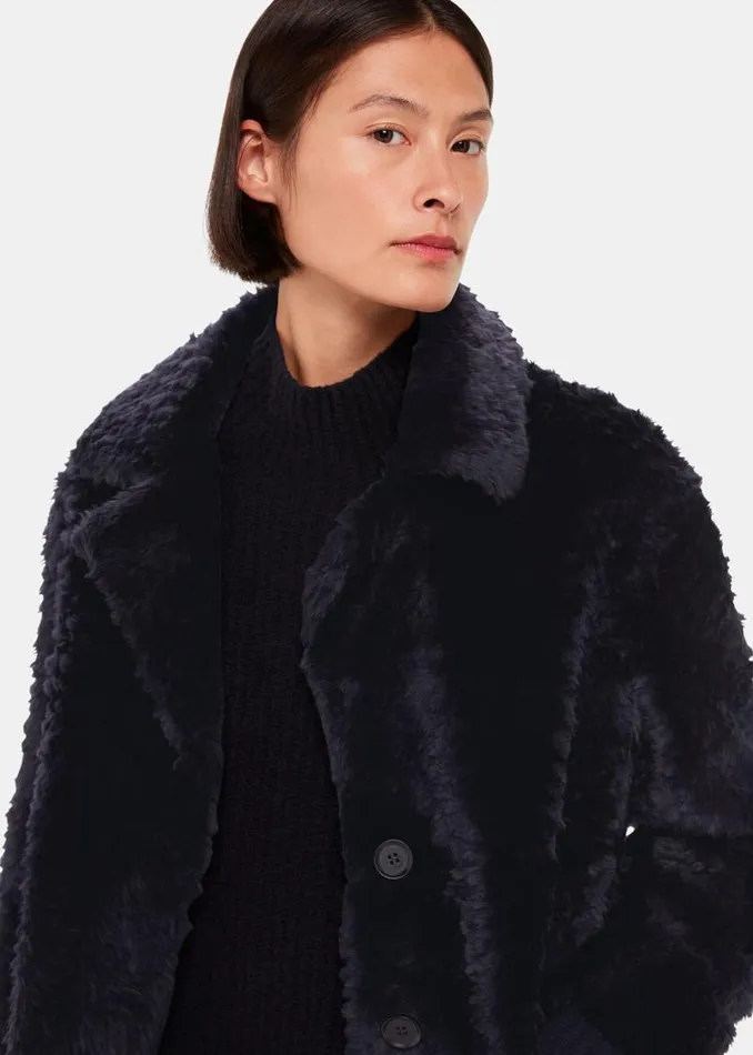 Whistles Coats and Jackets Navy Camille Shearling Coat 8211 Women