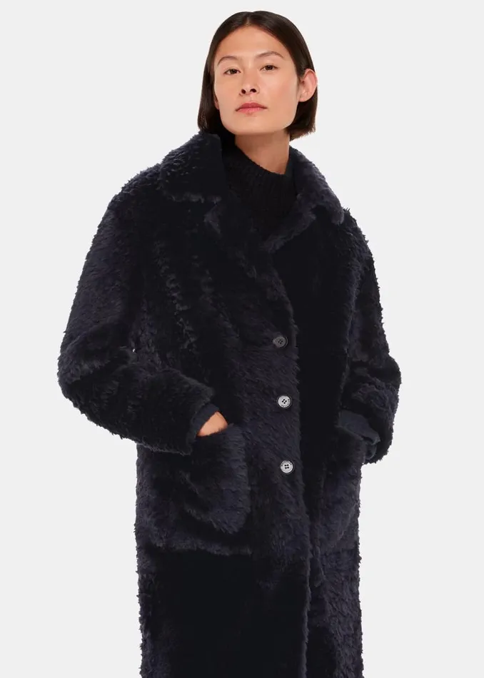 Whistles Coats and Jackets Navy Camille Shearling Coat 8211 Women