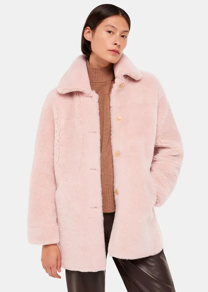 Whistles Coats and Jackets Pink Mia Shearling Coat 8211 Women