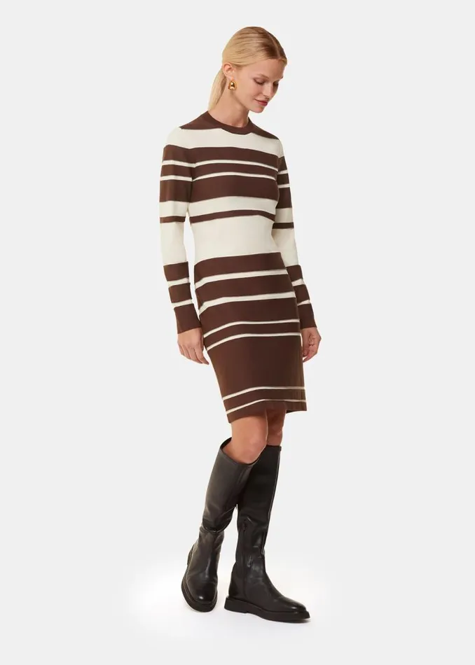 Whistles Dresses Brown Variegated Stripe Sweater Dress 8211 Women