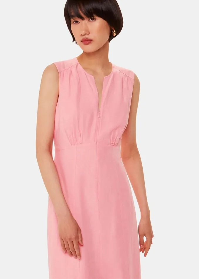 Whistles Dresses Pink Abbie Linen Blend Midi Dress 8211 Women