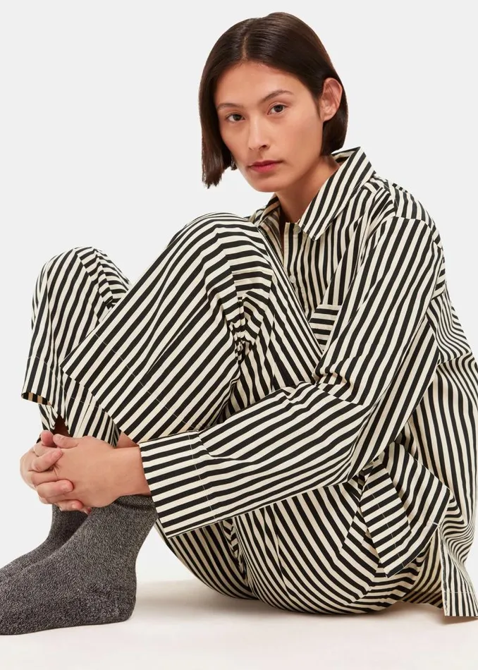 Whistles Pajamas Black Cotton Stripe Pajama Bottom 8211 Women