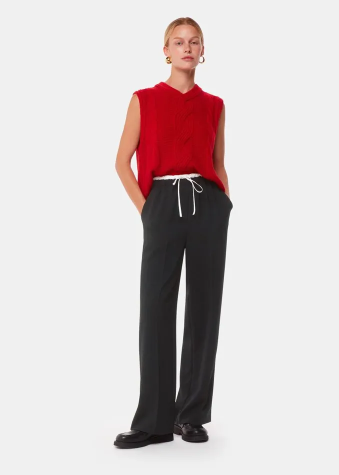 Whistles Pants Black Crepe Waistband Detail Pants 8211 Women