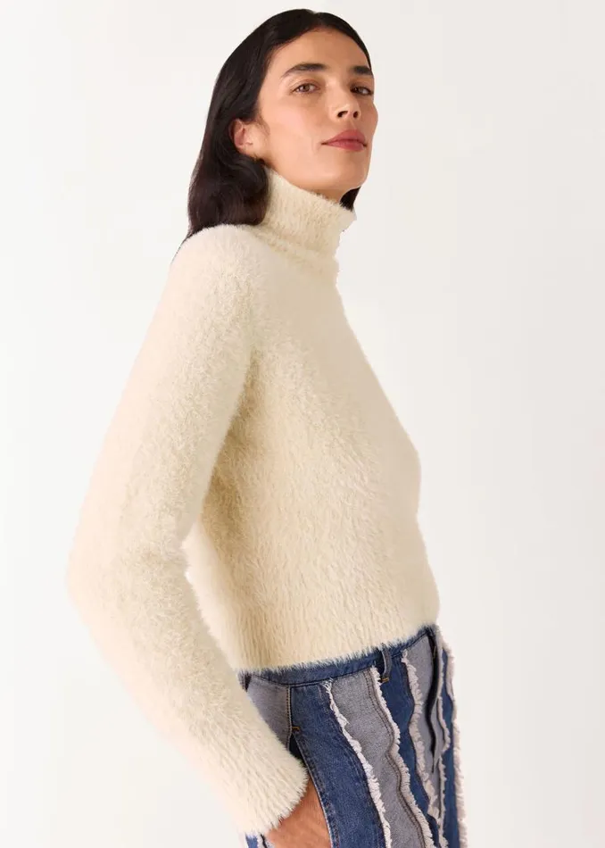 Whistles Sweaters and Cashmere Beige Isla Cropped Fluffy Roll Neck 8211 Women
