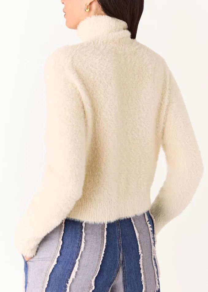 Whistles Sweaters and Cashmere Beige Isla Cropped Fluffy Roll Neck 8211 Women