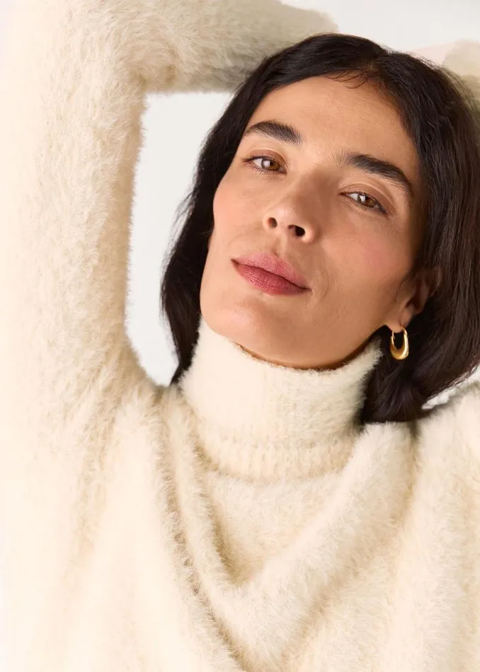 Whistles Sweaters and Cashmere Beige Isla Cropped Fluffy Roll Neck 8211 Women
