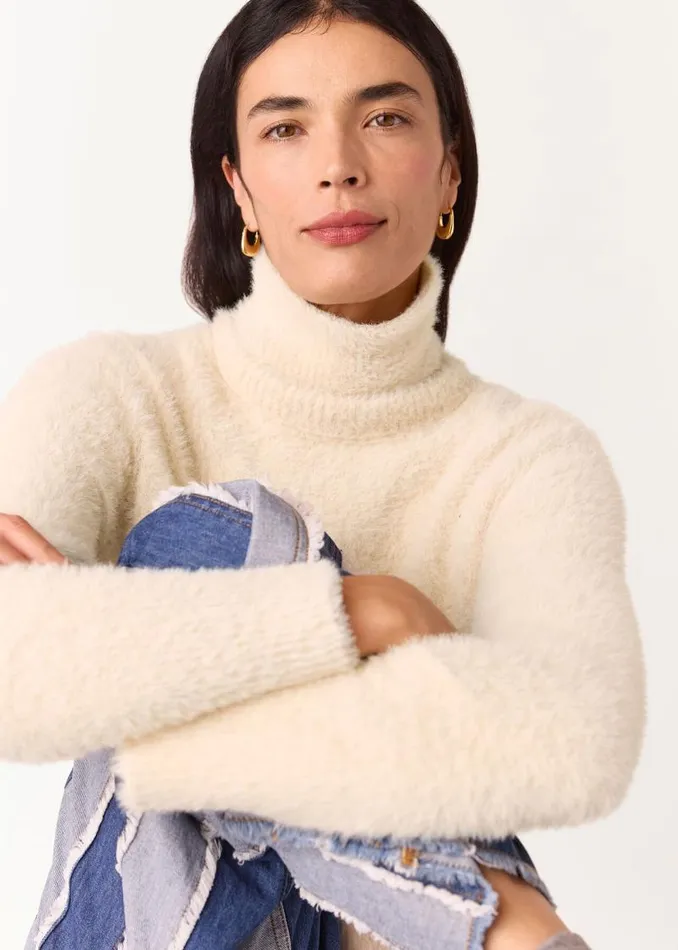 Whistles Sweaters and Cashmere Beige Isla Cropped Fluffy Roll Neck 8211 Women