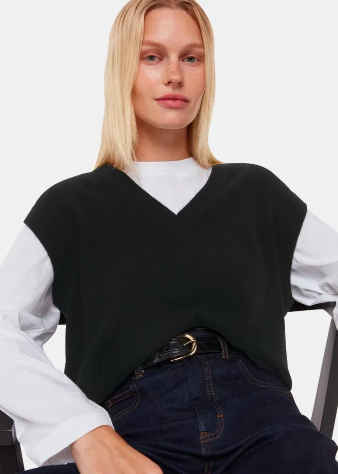 Whistles Sweaters and Cashmere Black Cashmere V Neck Sweater Vest 8211 Women