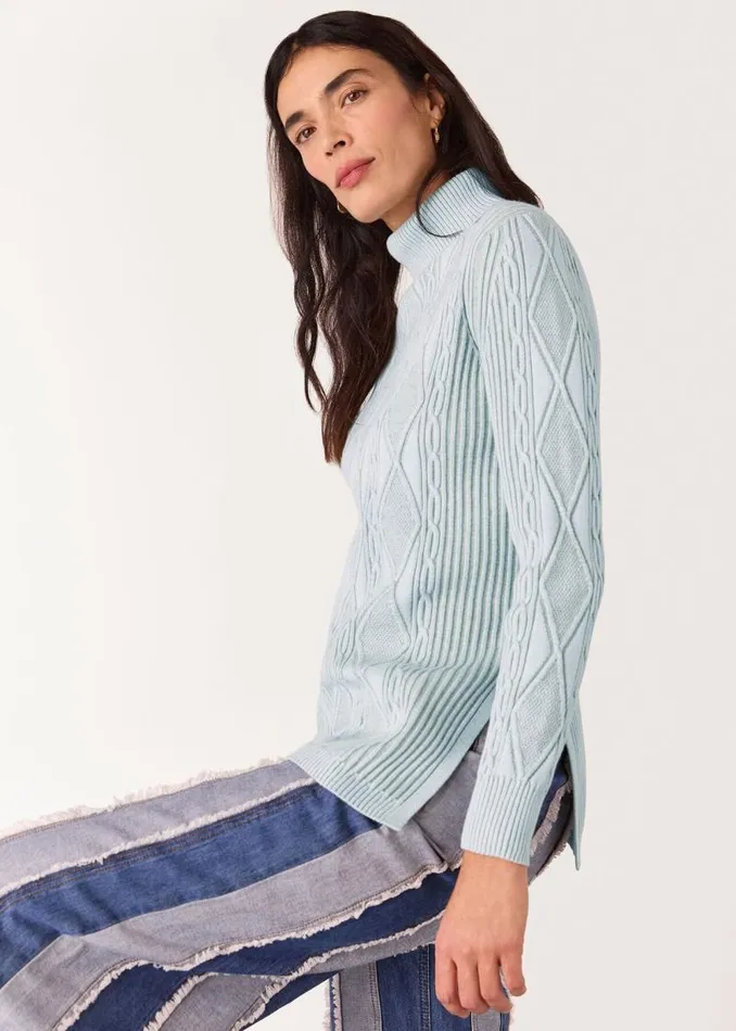 Whistles Sweaters and Cashmere Blue Aoife Fine Cable Turtleneck Sweater 8211 Women