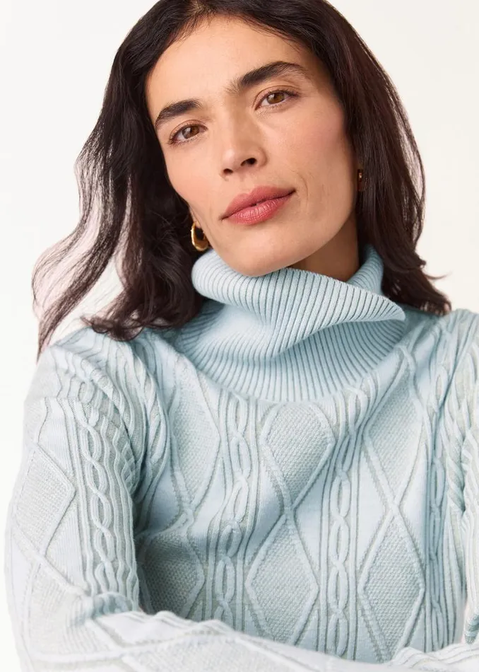Whistles Sweaters and Cashmere Blue Aoife Fine Cable Turtleneck Sweater 8211 Women