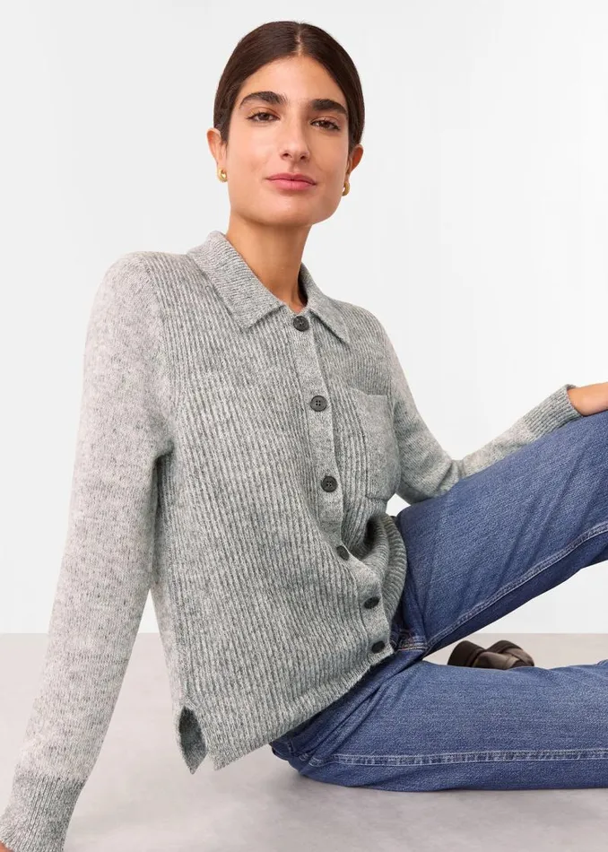Whistles Sweaters and Cashmere Grey Isla Ribbed Cardigan 8211 Women