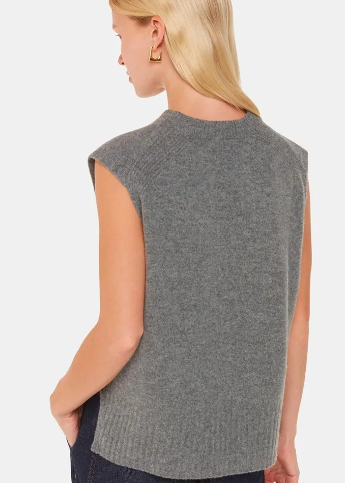 Whistles Sweaters and Cashmere Grey Wool Sleeveless Sweater Vest 8211 Women
