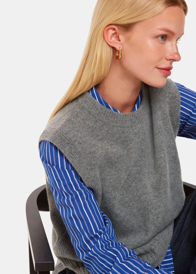 Whistles Sweaters and Cashmere Grey Wool Sleeveless Sweater Vest 8211 Women