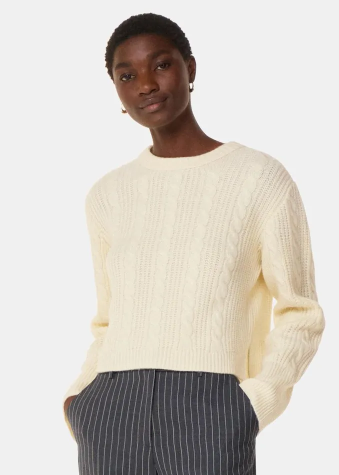 Whistles Sweaters and Cashmere Ivory Cable Detail Crew Neck Sweater 8211 Women Whistles Sweaters and Cashmere Ivory Cable Detail Crew Neck Sweater 8211 Women