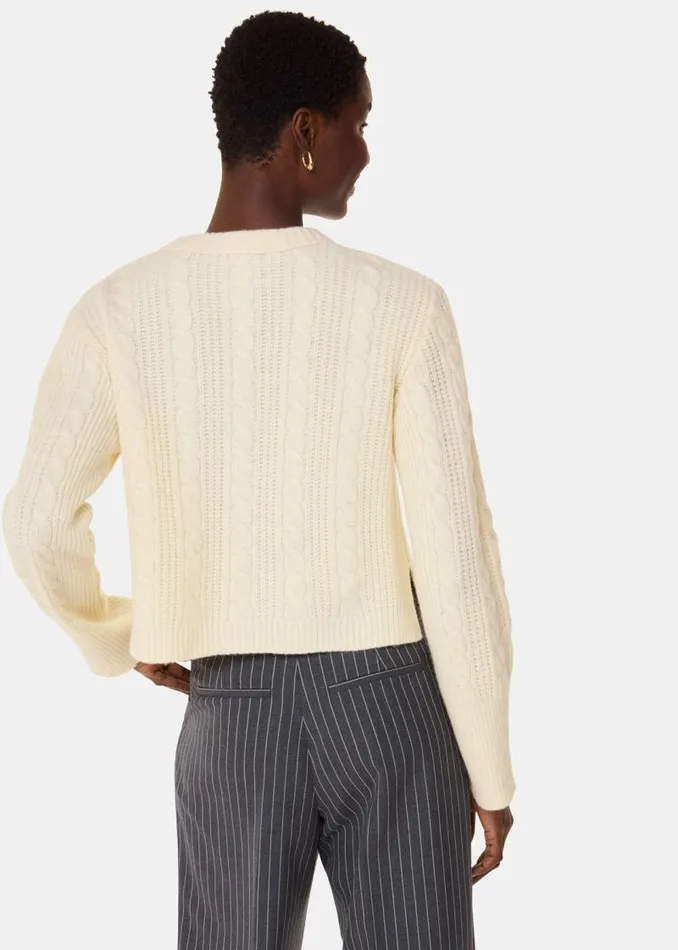 Whistles Sweaters and Cashmere Ivory Cable Detail Crew Neck Sweater 8211 Women